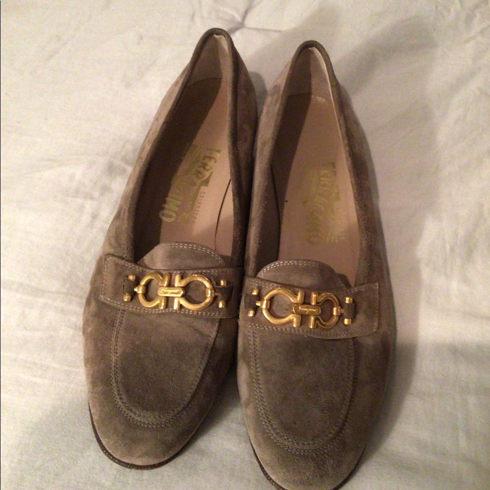Salvador’s Ferragamo suede loafer